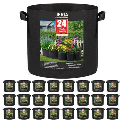 JERIA 24-Pack 7 Gallon Nonwoven Grow Bags, Plant Grow Bags，Heavy Duty Aeration Fabric Pots with Durable Handles - size: 7 Gallons