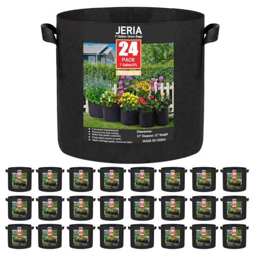 JERIA 24-Pack 7 Gallon Nonwoven Grow Bags, Plant Grow Bags，Heavy Duty Aeration Fabric Pots with Durable Handles - size: 7 Gallons