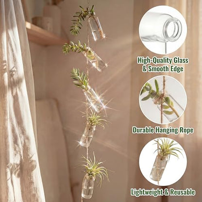 40 Pcs Hanging Plant Propagation Jars Mini Glass Hanging Planters Glass Hydroponic Plant Cutting Bottles with Rope Window Wall Planter for Indoor Plants Home Decor