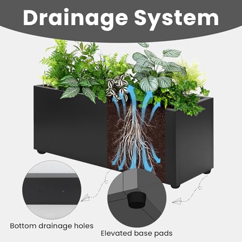 Thickened Metal Planter Box, Heavy-Duty, Drainage Holes & Raised Bottom