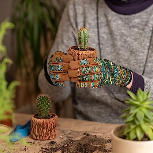 Leather Gardening Gloves for Women Thorn Proof Garden Gloves Touch Screen Working Gloves Gifts,M - color: Bohemian Style B