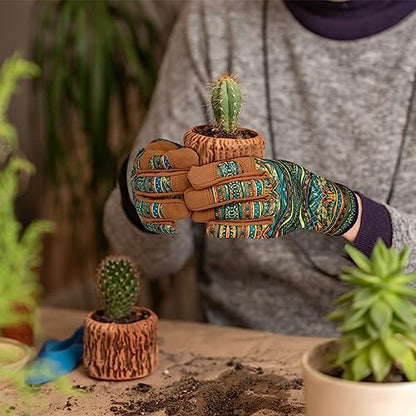 Leather Gardening Gloves for Women Thorn Proof Garden Gloves Touch Screen Working Gloves Gifts,M - color: Bohemian Style B
