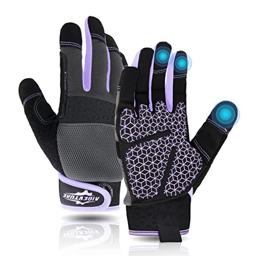 AIGEVTURE Womens Work Gloves Medium Working Gloves for Women Work Gloves with Grip Touch Screen,Mechanic Working Gloves Lightweight Purple Medium - color: Purple-grip, size: Medium (Pack of 1)