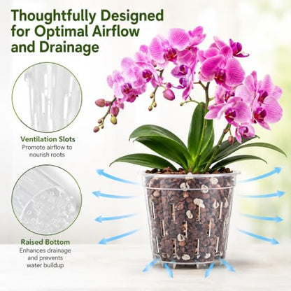 Orchid Pot with Drainage Holes, 4 Pack 5 Inch Clear Plastic Breathable Slotted Pots for Repotting-Root Control Planter-Sturdy Plastic Plant Pot for Butterfly Orchid, Hydroponics, Indoor & Outdoor - size: 5 Inch 4Pcs