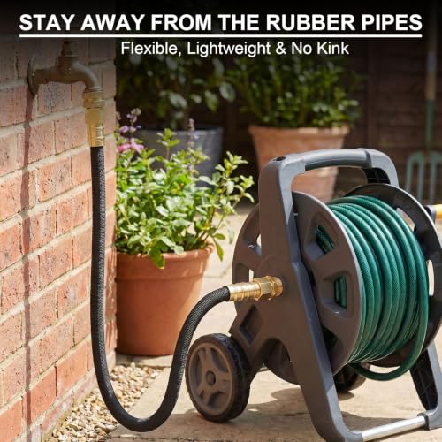 10ft Garden Hose, Water Lead-in Hose Extension, Nylon Braided Hose Extension Adapter for Hose Reel/RV, Drinking RV Water Hose, Reel Extender for Yard, Female to Female, Durable Black - size: 10 FT