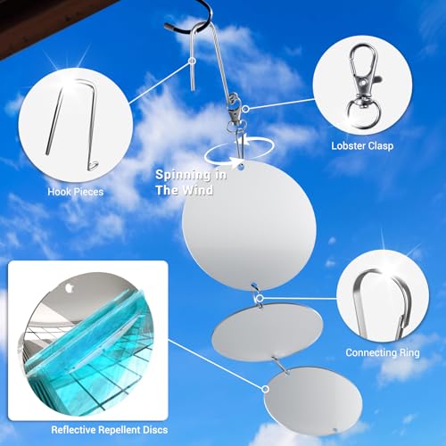 Reflective Bird Scare Discs Set, 24 PCS Large Double-Sided Bird Scare Device for Outside, Bird Reflectors to Keep Birds, Woodpeckers, Pigeons Away from House, Outdoor Garden, Patio and Yard - color: Off-White