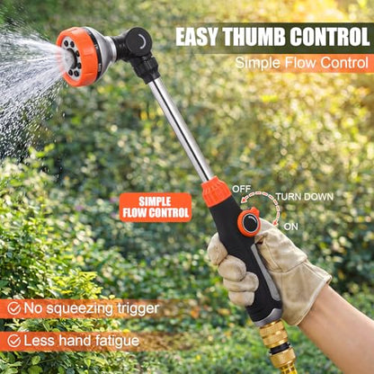 Hushee 2 Pack 18.5-Inch Metal Watering Wand with 180° Rotating Head, 8 Adjustable Spray Patterns & Thumb Control Nozzle – Perfect for Hanging Baskets, Shrubs & Plants, Durable Garden Hose Sprayer