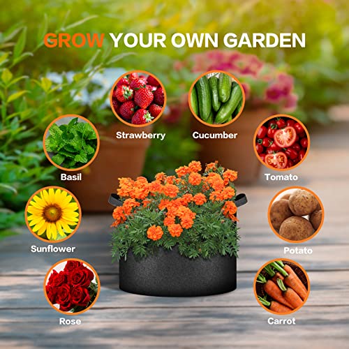 iPower Plant Grow Bag 5 Gallon 6-Pack Heavy Duty Fabric Pots, 300g Thick Nonwoven Fabric Containers Aeration with Nylon Handles, for Planting Vegetables, Fruits, Flowers, Black 2024 Version - color: Black, size: 5 Gallon