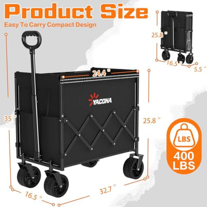 Yozoia 400LBS Wagons Carts Foldable，240L Beach Cart with All Terrain Wheels - color: Black, size: 240L