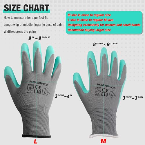HAUSHOF 6 Pairs Garden Working Gloves for Women, Nitrile Coated, L - size: Large (Pack of 12)