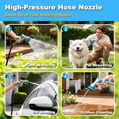 FANHAO Metal Garden Hose Nozzle Heavy Duty, 8 Spray Patterns, High Pressure - color: Blue