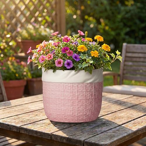 Ceramic Plant Pots, 8 Inch Planter, Round Pots for Plants, Pink - color: Pink, size: 8 Inch