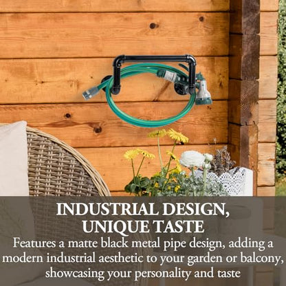 MyGift Wall Mounted Black Metal Garden Hose Holder with Pipe Design - color: Single Pipe
