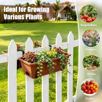 4-Pack Railing Planter Boxes with 2 Sets Double-Sided Adjustable Brackets - color: Brick Red