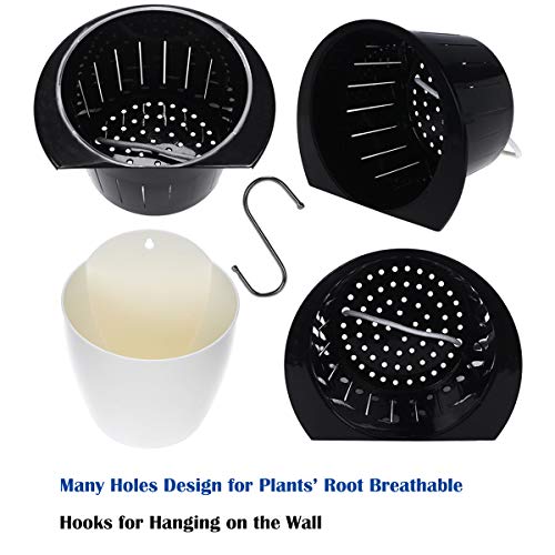 3 Packs 7.3" Plastic Self Watering Pots Wall Hanging Planters Wall Mounted Wicking Flower Pots for Indoor and Outdoor African Violet, Ocean Spider Plant, Orchid, White - size: 7.3"