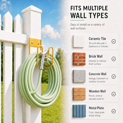 Garden Hose Holder Wall Mount, Heavy Duty Metal Hose Hanger (Yellow) - color: Yellow