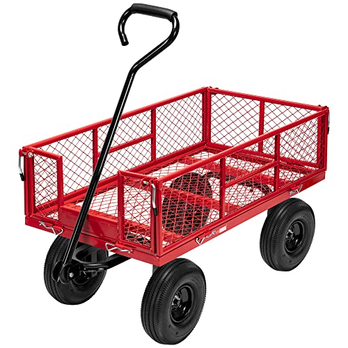 VIVOHOME Heavy Duty 880 Lbs 4.5 Cu Ft Mesh Steel Garden Cart Utility Wagon - color: Red