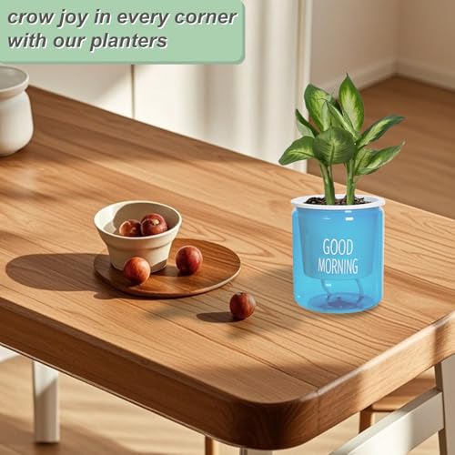 2PCS Self Watering Planters 4.72 Inch Self Watering Pots for Indoor Plants, African Violet Pots with Wick Rope, Flowers, Succulents, Herb, House Plants - color: Blue