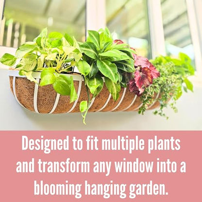 LaLaGreen Outdoor Planter Boxes (36 Inch, 2 Pack) White Metal Deck Railings Flower Box with Coco Liner, Rectangular Wall Planters for Window Plants Horse Troughs Fence Balcony Modern Herb Patio Porch - size: 36 Inch (2 Pack)