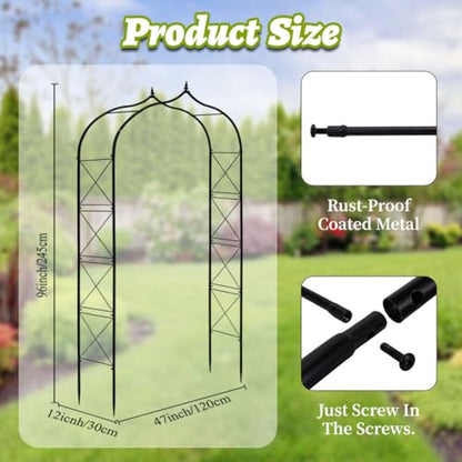 Metal Garden Arbors 8Ft Thickened Arch Trellis for Climbing Plants - color: Arch X Brace