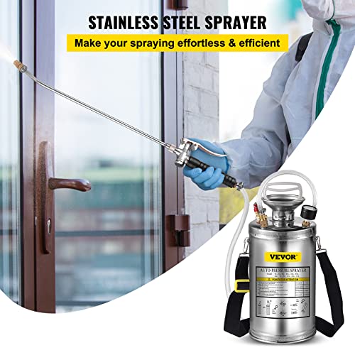 Happybuy 1.5 Gallon Stainless Steel Sprayer, 16" Wand&3.3FT Reinforced Hose, Hand Pump Sprayer with Pressure Gauge, Safety Valve&Adjustable Nozzle, Weed Sprayers for Lawn, Gardening & Sanitizing - size: 1.5 Gallon