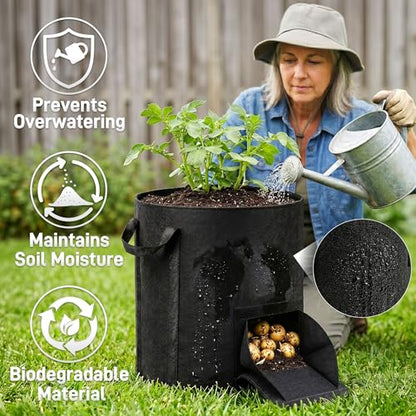 Mulctun 5Pcs 20 Gallon Potato Grow Bags, Grow Bags with Harvest & Visible Windows,Potato Bags for Growing Potatoes with Sturdy Handles,Potato Growing Containers for Growing Potatoes Vegetables - size: 5 Pcs