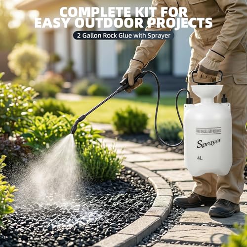 1 Gallon Pump Sprayer for Lawn & Garden – Heavy-Duty Hand Pressure Sprayer with 16” Long Wand, 4 Nozzles, Adjustable Spray, Leak-Resistant Garden Sprayer for Rock Mulch Stabilizer