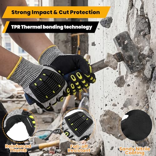 Safety Work Gloves for Men Women, Impact Gloves with Cut Resistant Protection - size: Large
