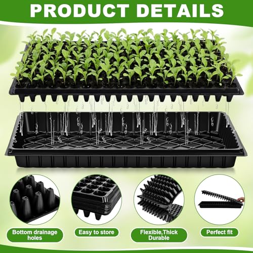 Vesici 20 Pack Seed Starter Trays, 200 Cell Seedling Trays with 1020 Flat Tray, Deep Plug Nursery Plant Pots for Germination, Water Collection, Indoor Outdoor Seed Starting & Transplanting