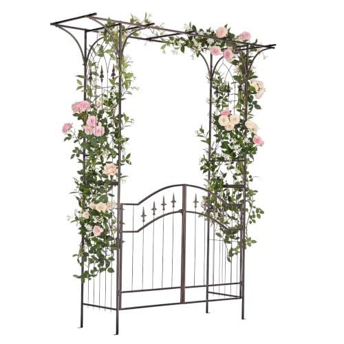 VINGLI Garden Arbor, Arch for Wedding Ceremony Party, Christmas Garden Decor Steel Garden Trellis for Plant Climbing, Pergola for Garden, Backyard, Lawn (Flat Top with Gate,Bronze) - style: Flat Top with Gate,Bronze