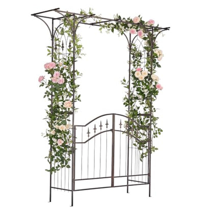 VINGLI Garden Arbor, Arch for Wedding Ceremony Party, Christmas Garden Decor Steel Garden Trellis for Plant Climbing, Pergola for Garden, Backyard, Lawn (Flat Top with Gate,Bronze) - style: Flat Top with Gate,Bronze