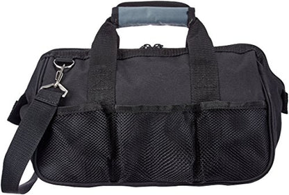 Amazon Basics Durable Wear-Resistant Tool Storage Bag with Adjustable Shoulder Strap, Portable Tool Organizer, 16 Pockets, 12 in, Black & Gray - size: Small Standard Bag