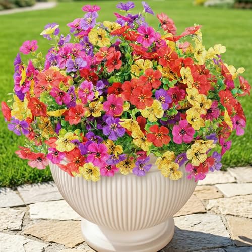 Lifewit Artificial Flowers for Outdoor, Faux Flowers for Garden Decor - color: 4 Mix Color(fuchsia Purple Yellow Red)