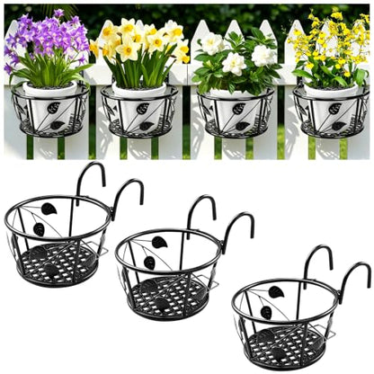 3 Pack Round Hanging Railing Planters,Indoor Porch Railing Planters