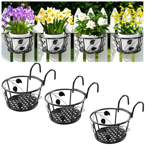 3 Pack Round Hanging Railing Planters,Indoor Porch Railing Planters
