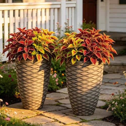 2-Pack 19" Rustic Black Resin Tall Planters with Wave Texture - color: 19"h-rustic Black Wavy