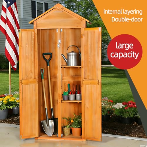 Patio Storage Outdoor Cabinet - color: Gold+brown - 27.16 X 23.62 X 83.07 Inch