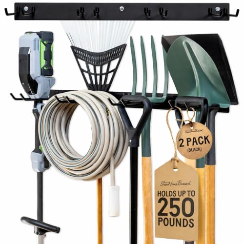 StoreYourBoard Garage Tool Organizer, 72 in, Holds 500 lb, 2 Pack - color: BLACK, size: 72" Heavy Duty Steel Rack | 8 Hooks | Holds 500lbs
