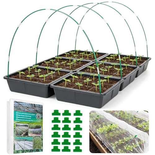 Garden Mesh Netting Kit with Hoops, 36Pcs Greenhouse Hoops Grow Tunnel Garden Covers for Raised Bed Fiberglass Frame Plant Protection Row Cover for Vegetable Fruit Flowers