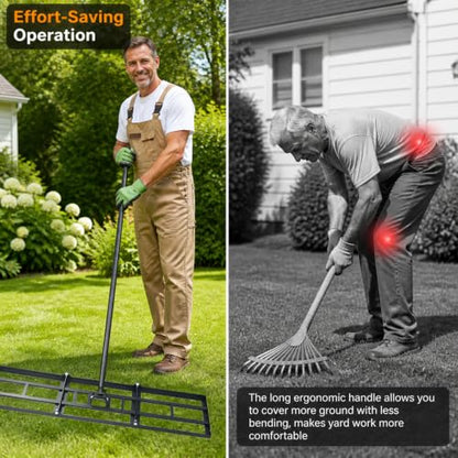 Lawn Leveling Rake, Heavy Duty Adjustable Handle Lawn Leveler Tool - size: 47.2*10inch, 6.5FT