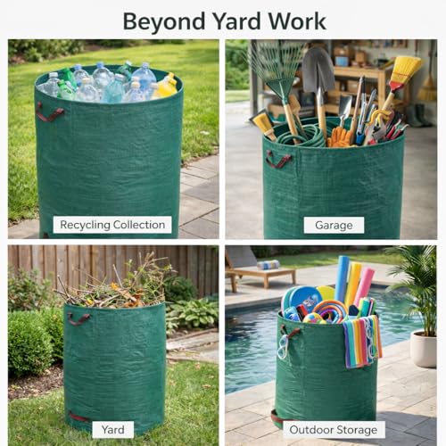 Gardzen 4-Pack 132 Gallon Yard Waste Bags, Reusable Heavy Duty Collapsible Garden Leaf Bags with Plastic Ring, Stand-Up Yard Waste Bin for Leaves, Lawn Debris & Grass Clippings - size: 132 Gallon - 4 Pack