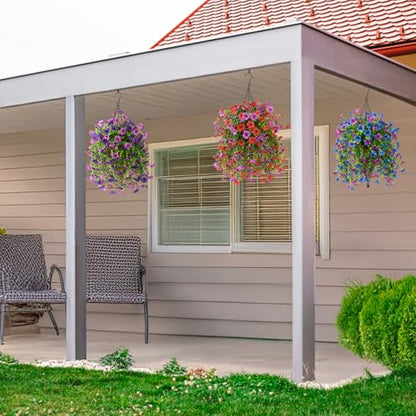 INQCMY 2 Pcs Artificial Fake Hanging Flowers for Outdoors UV Resistant - color: Red Purple