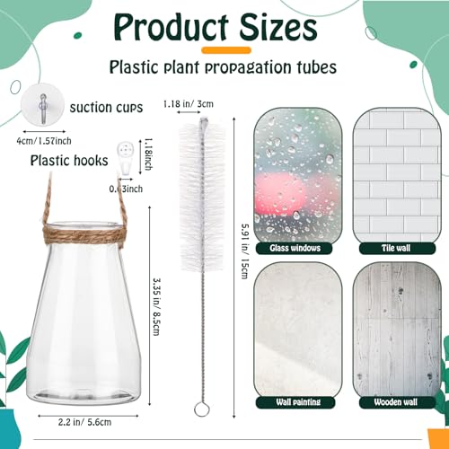 Baderke 9 Sets Window Hanging Propagation Stations 3.35'' Plastic Propagation Vases with Suction Cup & Traceless Nail, Propagated Holder Wall Jars for Office Garden Decoration Gift - style: Classic