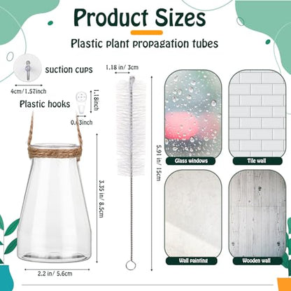 Baderke 9 Sets Window Hanging Propagation Stations 3.35'' Plastic Propagation Vases with Suction Cup & Traceless Nail, Propagated Holder Wall Jars for Office Garden Decoration Gift - style: Classic