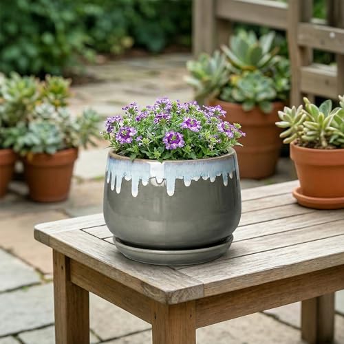 Ceramic Pots for Plants 6 Inch, Indoor Plant Pots, Grey-Blue - size: 6 Inch, style: Grey-blue