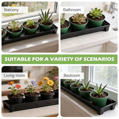 RooTrimmer 10 Pack Plastic Windowsill Saucer (17"x3"x1.5"), Rectangular Window Sill Plant Pot Trays with Removable Drainage Hole, Thick Plant Saucer Tray for 2.8 inch (7CM) Flower Nursery Pots (Black) - size: Trays (17"x3"x1.5") for 2.8 Inch Pots-10 Pack