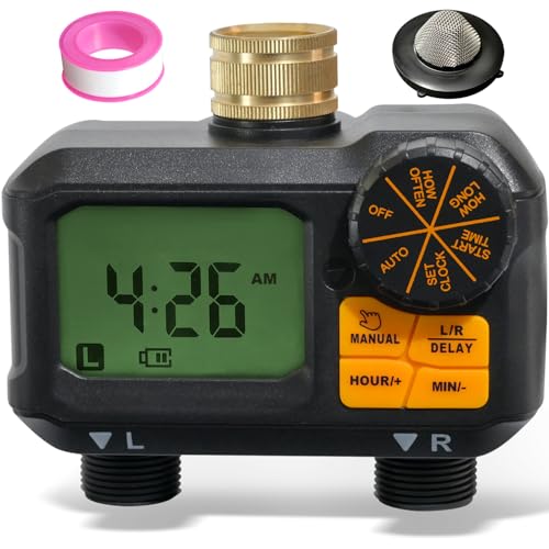 ANDOLL HOME Water Timer for Garden Hose - 2 Zone Timed Sprinkler with Rain Delay/Manual Watering/Automatic Irrigation Programmable Faucet Timer for Yard Lawn (1, Grey) (1, Premium Black) - color: Premium Black