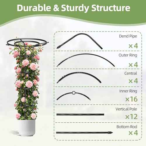 70.9 Inch Garden Trellis for Climbing Plants Outdoor, Mushroom Top Trellis - color: 5 Floors/Black