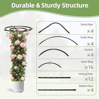 70.9 Inch Garden Trellis for Climbing Plants Outdoor, Mushroom Top Trellis - color: 5 Floors/Black