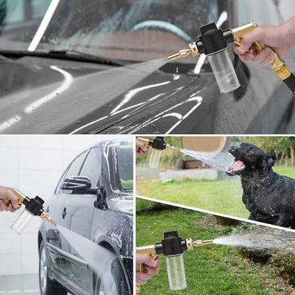 High Pressure Hose Nozzle with Soap Dispenser, Metal Foam Gun Sprayer - color: Brass